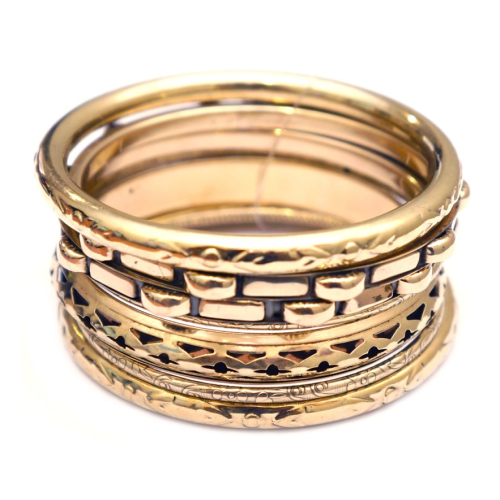 Комплект из 7 браслетов кольцо Дутые желтый метал