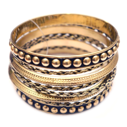 Комплект из 9 браслетов кольцо Дутые желтый метал