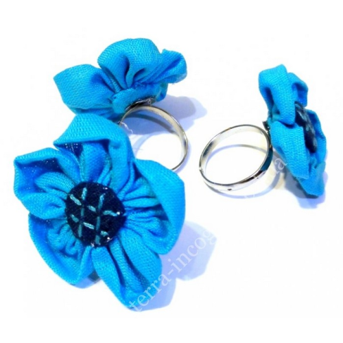 Кольцо тряпичное Цветок Голубое