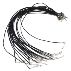 Шнурок "Кожа" чёрный с застёжкой для кулона L = 40 см. V554 1 шт