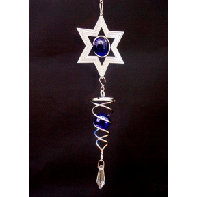 Підвісний декор Фэн-Шуй Спіраль Зірка Давида скляна синя куля білий метал