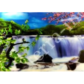 Постер голографический №13 Ветка сакуры на фоне водопада
