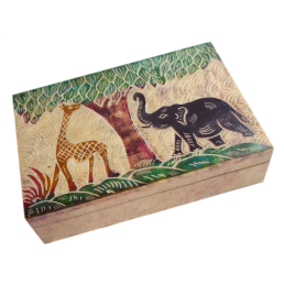 Шкатулка каменная крашенная Слон и жираф