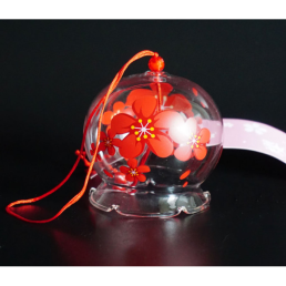 Японський скляний дзвіночок Фурін зі спідничкою Червоні квіти