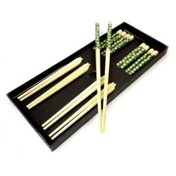 Палички для їжі бамбук з малюнком набір 5 пар Зелені в квітах